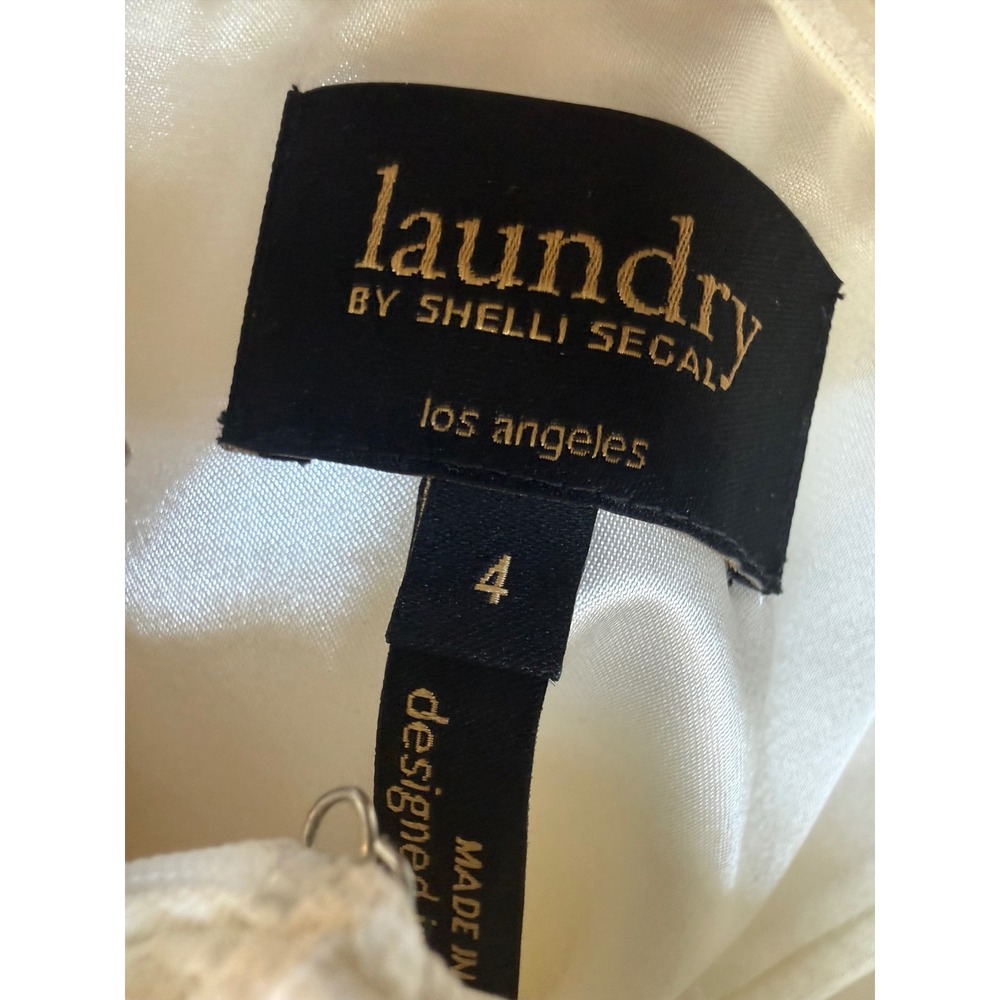 Laundry by Shelli Segal Cream Satin Strapless Sequin Ruffle Mini Dress Size 4 - Picture 4 of 8